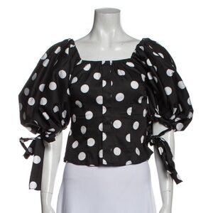 Caroline Constas Polka Dot Top w/ Tie Sleeves